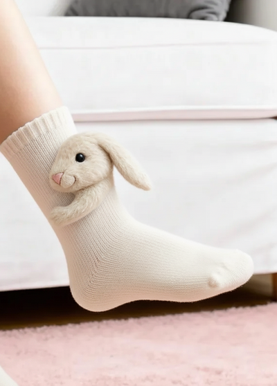 Cute 3D Knit Animal Socks — Unisex Bunny, Handmade