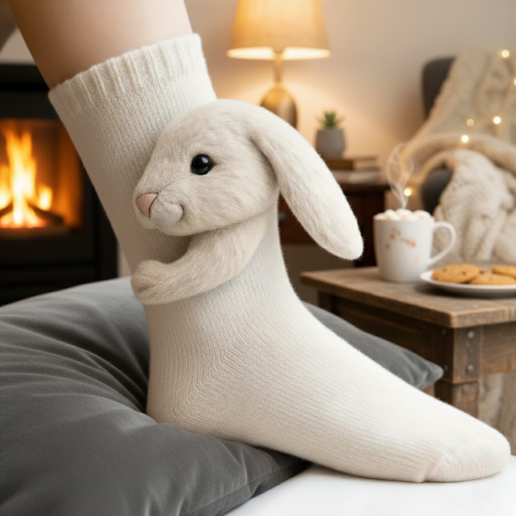 Cute 3D Knit Animal Socks — Unisex Bunny, Handmade