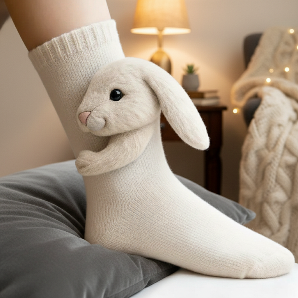 Cute 3D Knit Animal Socks — Unisex Bunny, Handmade