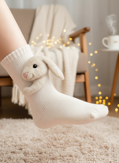 Cute 3D Knit Animal Socks — Unisex Bunny, Handmade