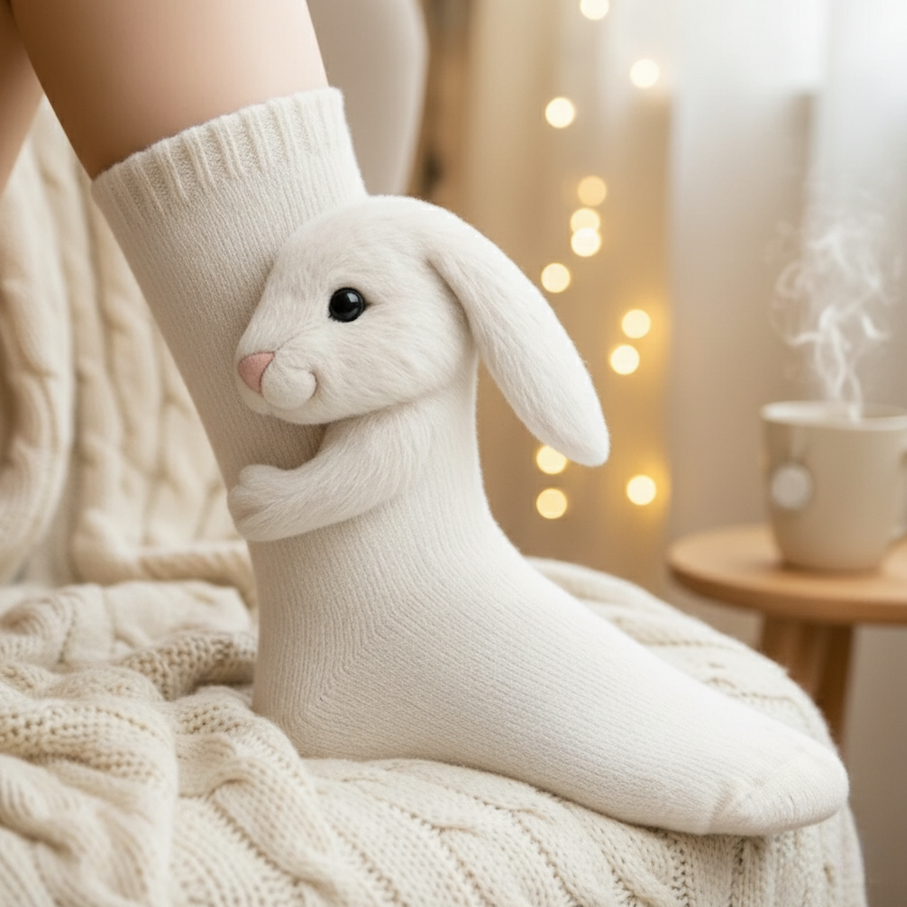 Cute 3D Knit Animal Socks — Unisex Bunny, Handmade