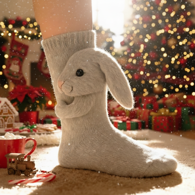 Cute 3D Knit Animal Socks — Unisex Bunny, Handmade