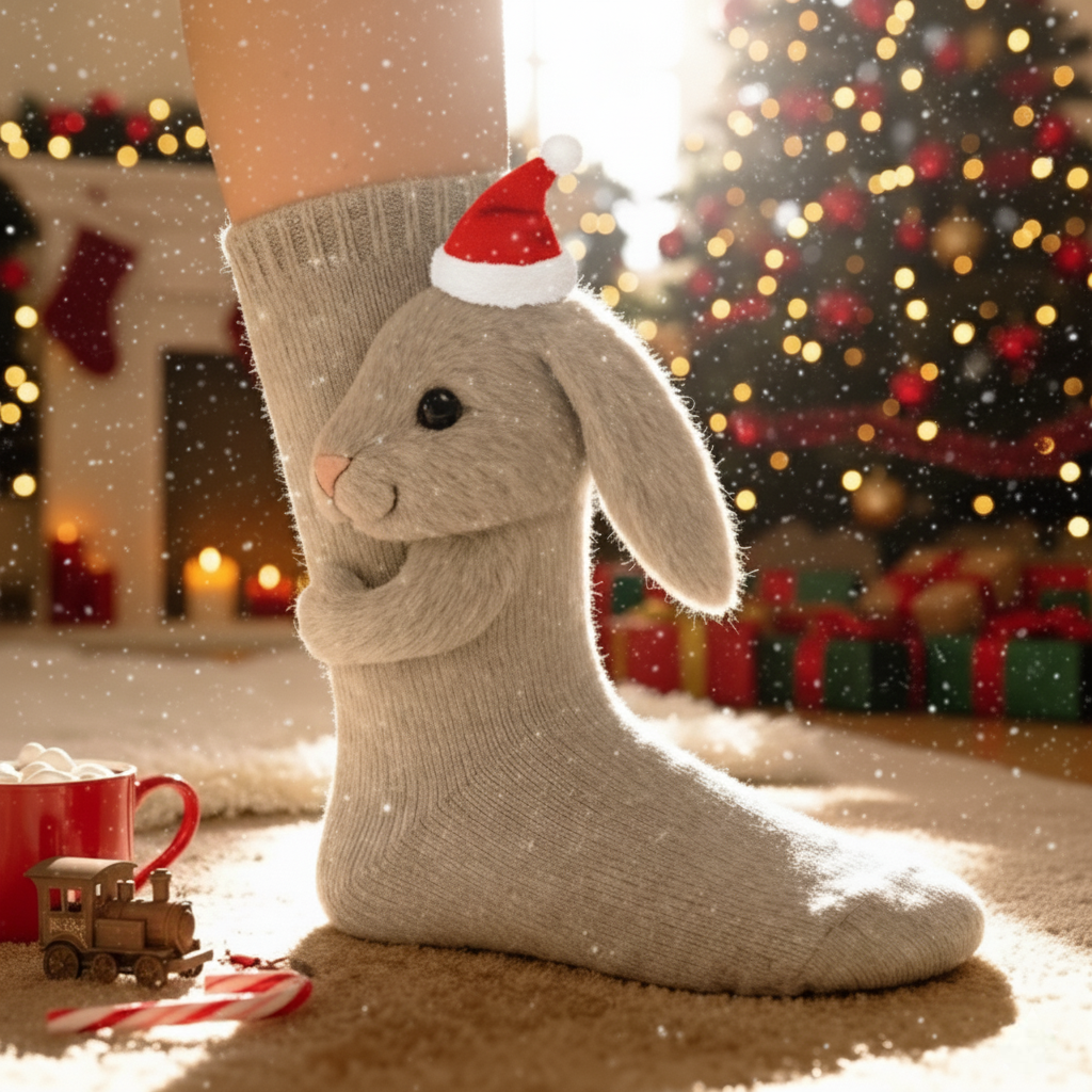 Cute 3D Knit Animal Socks — Unisex Bunny, Handmade