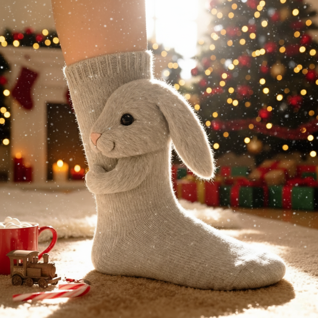 Cute 3D Knit Animal Socks — Unisex Bunny, Handmade