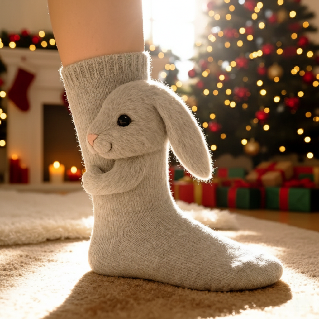 Cute 3D Knit Animal Socks — Unisex Bunny, Handmade