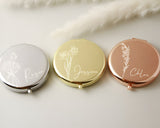 Personalized Birth Flower Compact Mirror – Bridesmaid Proposal, Wedding Favor & Birthday Gift for Women