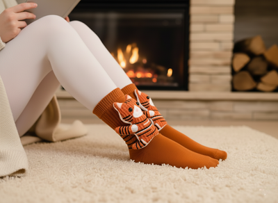 Cute 3D Knit Animal Socks — Unisex Tiger Cat, Handmade