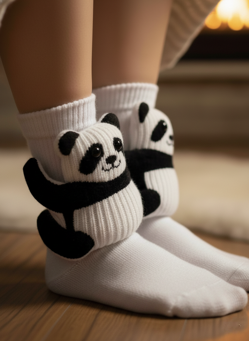Cute 3D Knit Animal Socks — Unisex Panda, Handmade