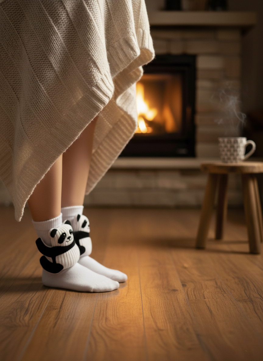 Cute 3D Knit Animal Socks — Unisex Panda, Handmade