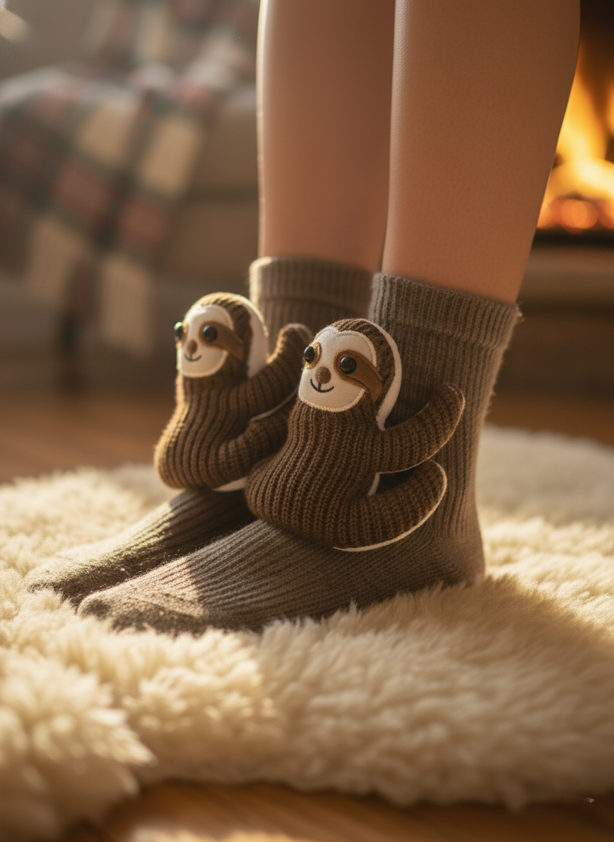Cute 3D Knit Animal Socks — Unisex Sloth, Handmade