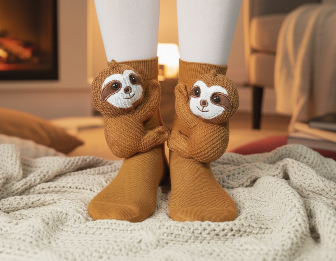 Cute 3D Knit Animal Socks — Unisex Sloth V2, Handmade