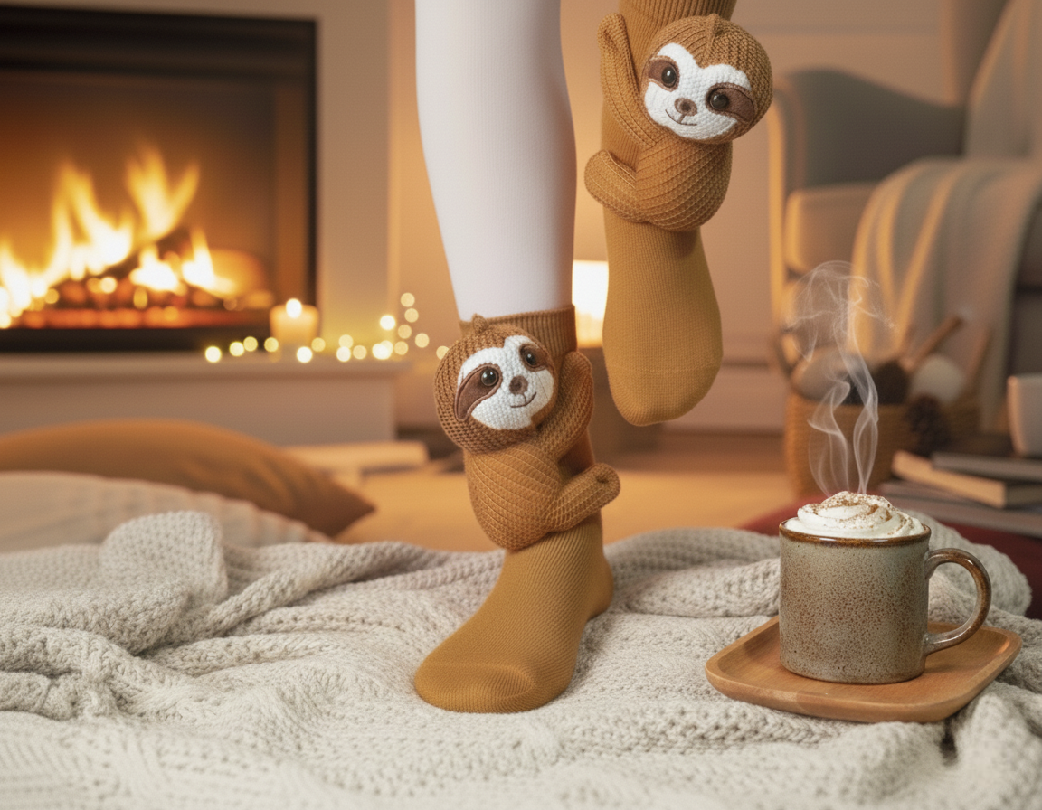 Cute 3D Knit Animal Socks — Unisex Sloth V2, Handmade