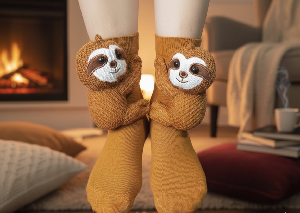 Cute 3D Knit Animal Socks — Unisex Sloth V2, Handmade
