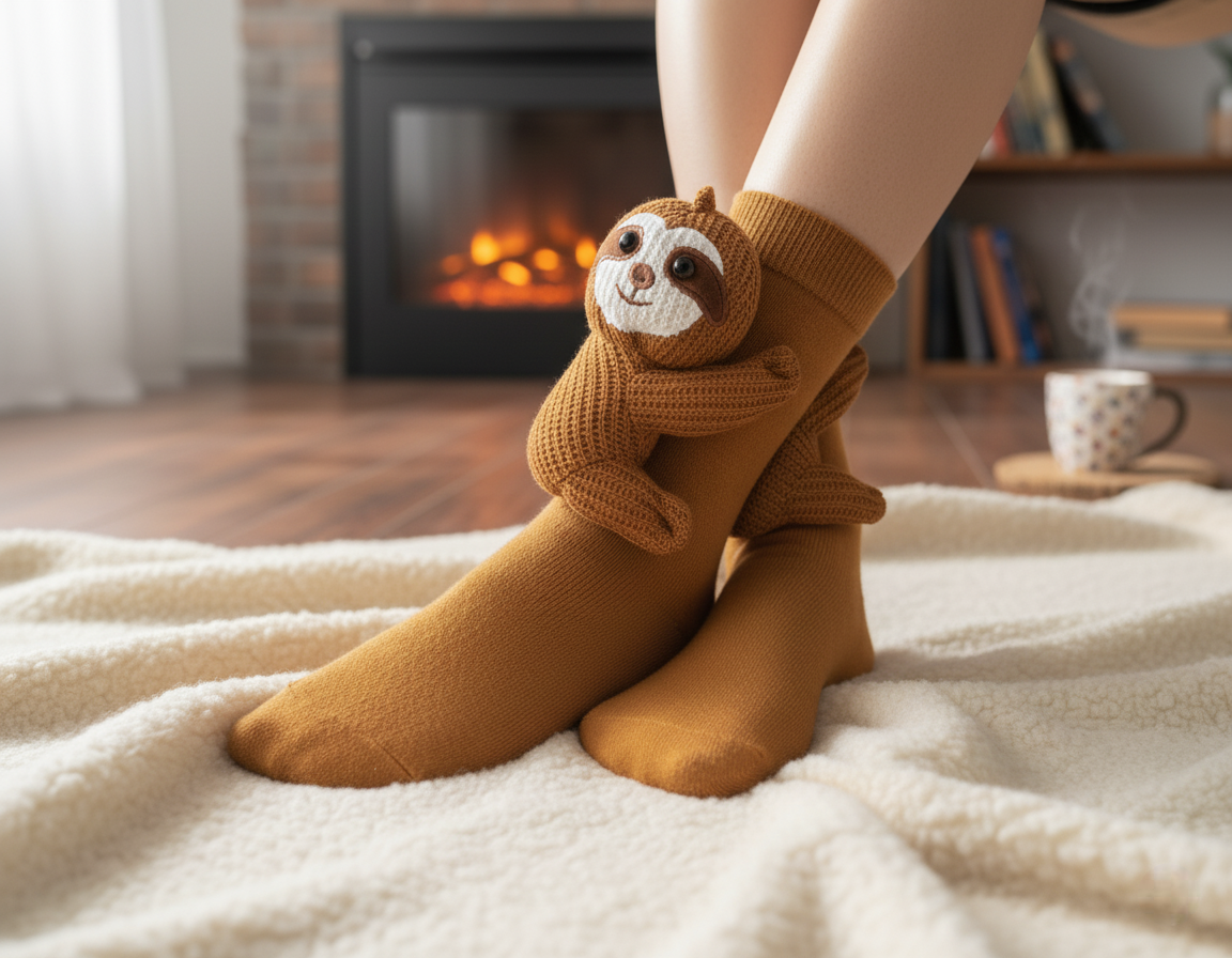 Cute 3D Knit Animal Socks — Unisex Sloth V2, Handmade