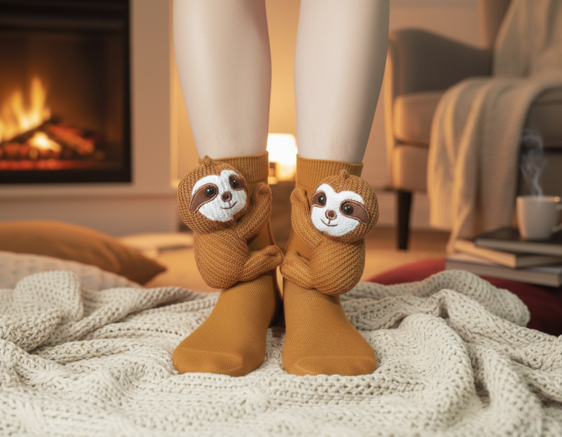 Cute 3D Knit Animal Socks — Unisex Sloth V2, Handmade