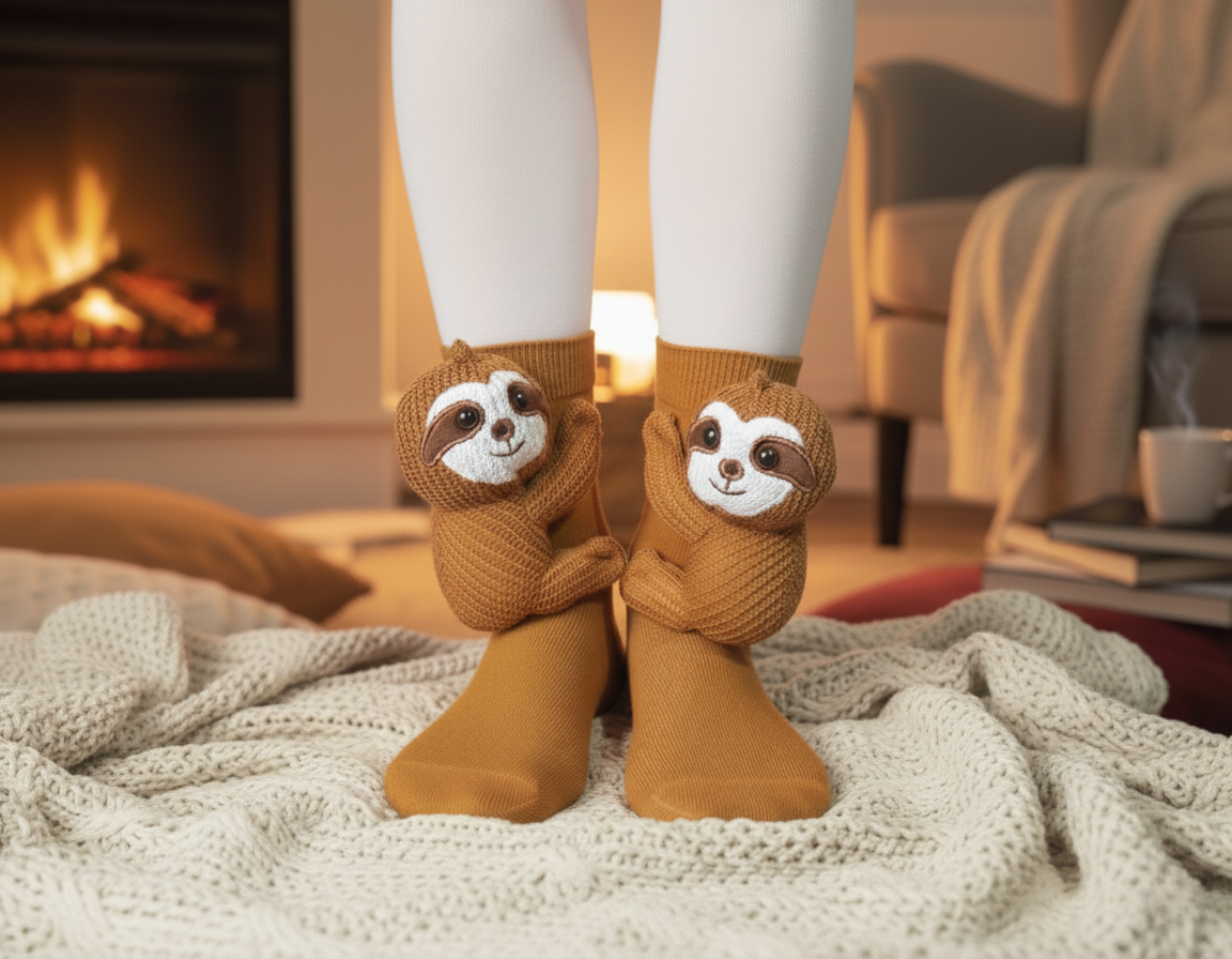 Cute 3D Knit Animal Socks — Unisex Sloth V2, Handmade