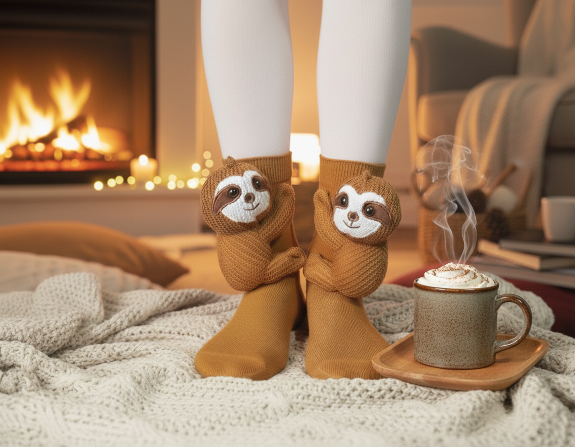 Cute 3D Knit Animal Socks — Unisex Sloth V2, Handmade