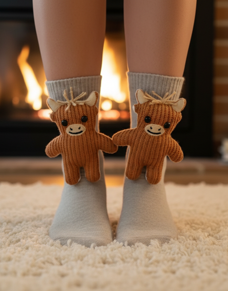 Cute 3D Knit Animal Socks — Unisex Cattle Cow, Handmade