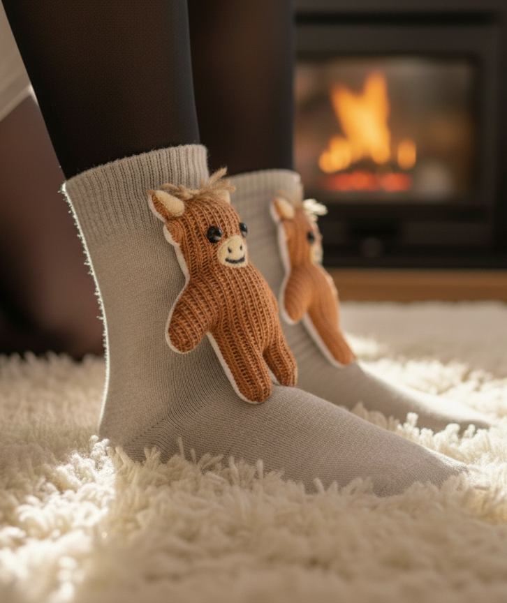 Cute 3D Knit Animal Socks — Unisex Cattle Cow, Handmade