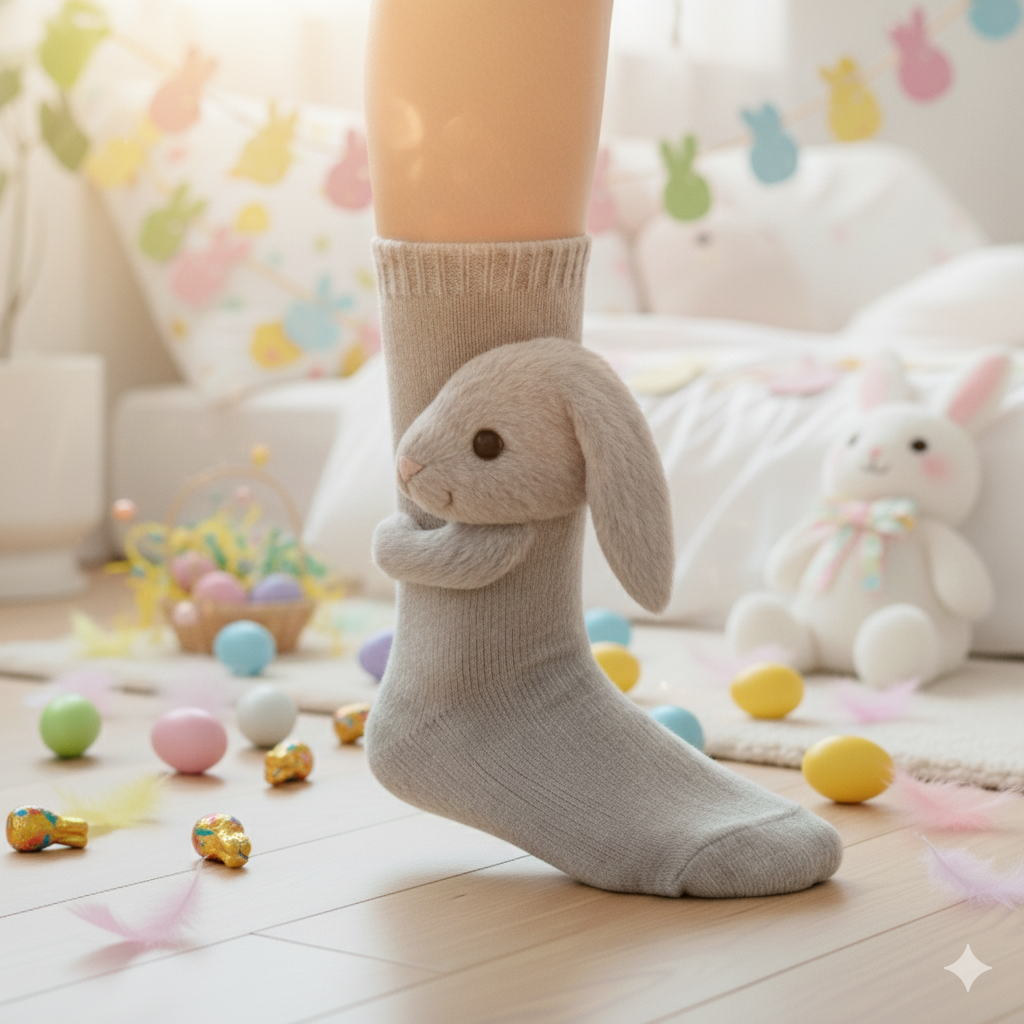 Cute 3D Knit Animal Socks — Unisex Bunny, Handmade