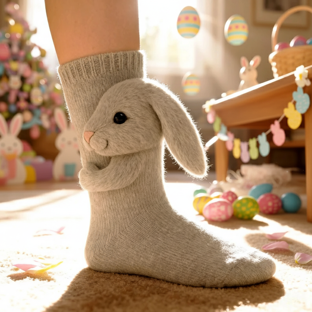 Cute 3D Knit Animal Socks — Unisex Bunny, Handmade