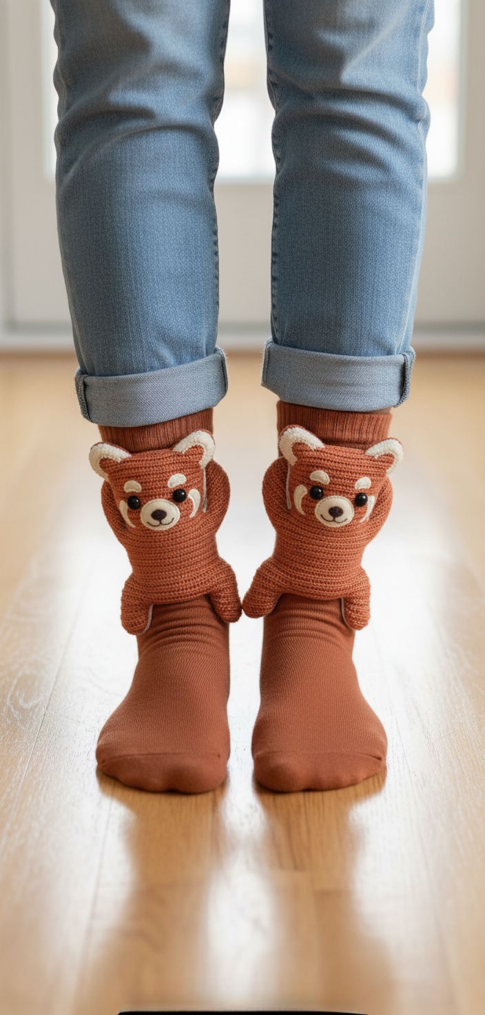 Cute 3D Knit Animal Socks — Unisex Raccoon Fox, Handmade