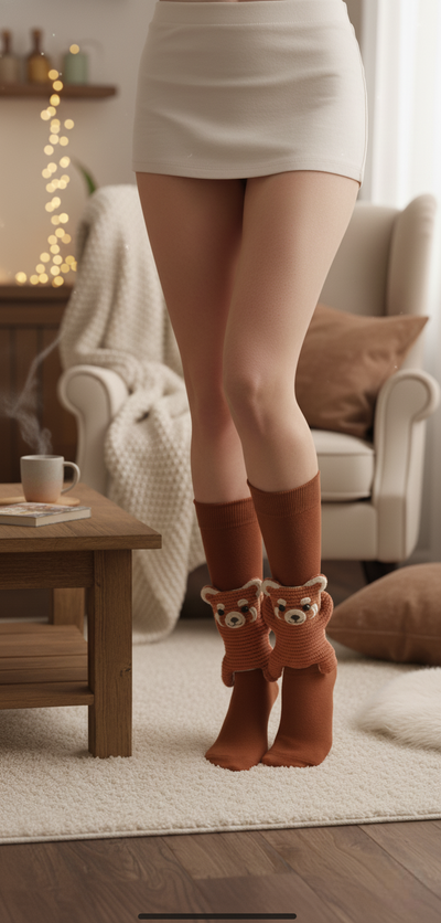 Cute 3D Knit Animal Socks — Unisex Raccoon Fox, Handmade