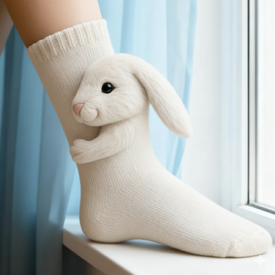 Cute 3D Knit Animal Socks — Unisex Bunny, Handmade