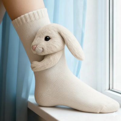 Cute 3D Knit Animal Socks — Unisex Bunny, Handmade