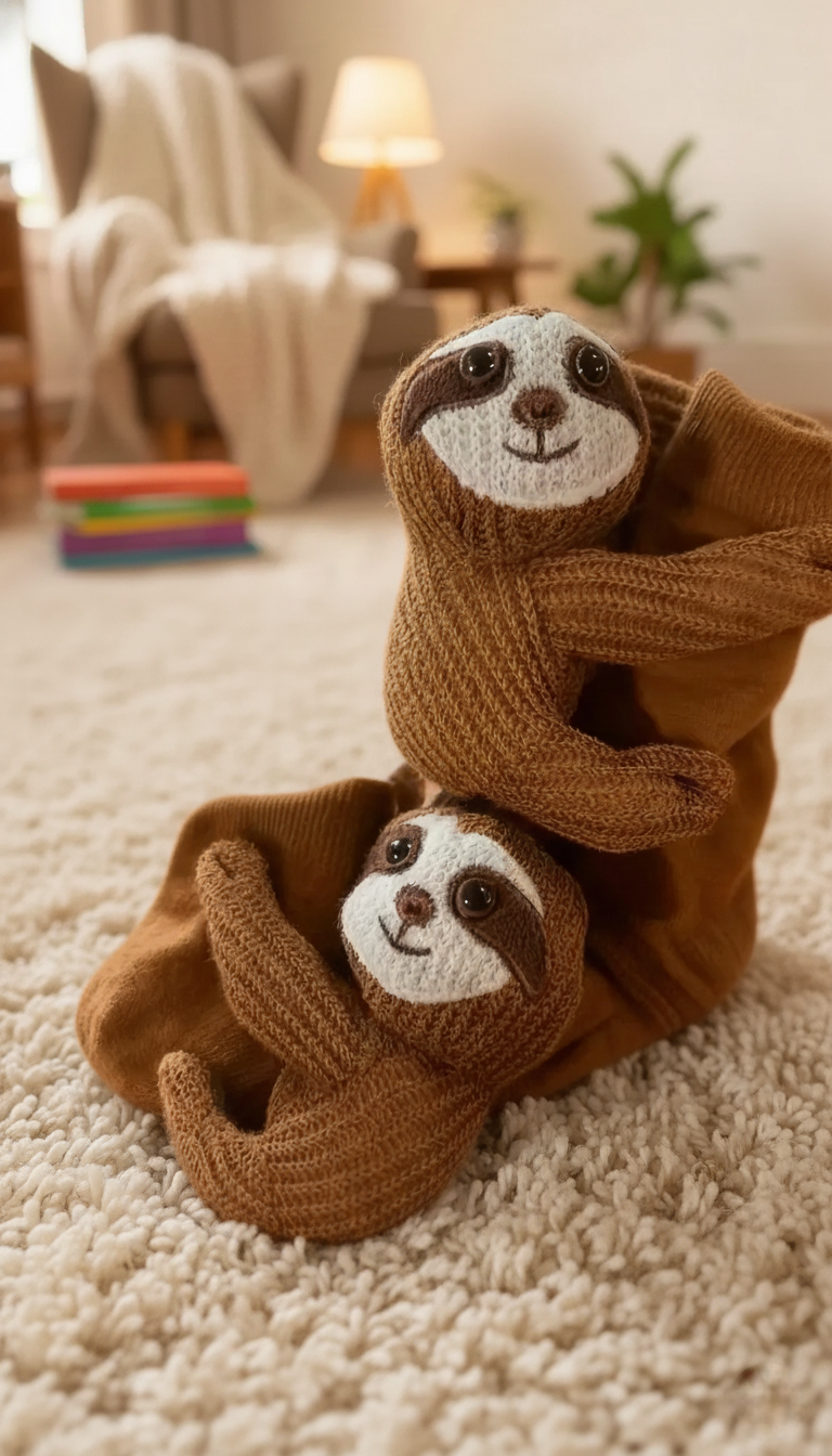 Cute 3D Knit Animal Socks — Unisex Sloth V2, Handmade