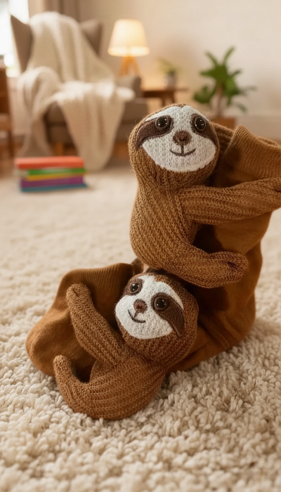 Cute 3D Knit Animal Socks — Unisex Sloth V2, Handmade