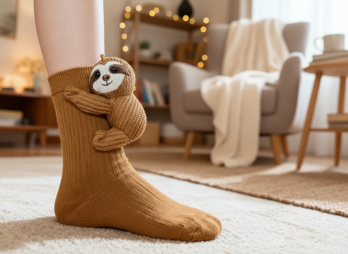 Cute 3D Knit Animal Socks — Unisex Sloth V2, Handmade
