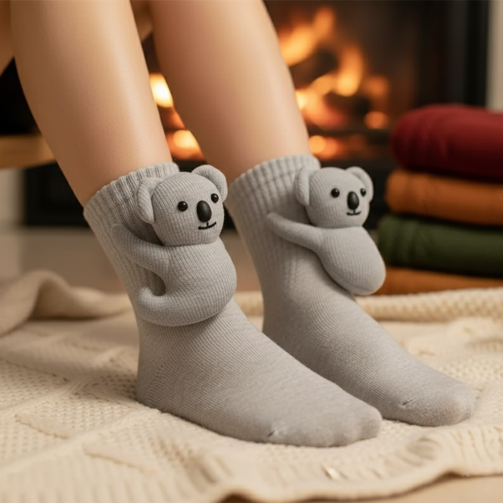 Cute 3D Knit Animal Socks — Unisex Koala, Handmade