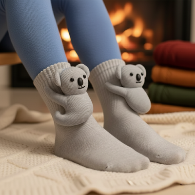 Cute 3D Knit Animal Socks — Unisex Koala, Handmade