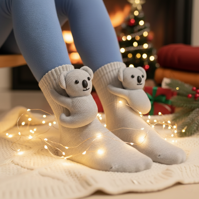 Cute 3D Knit Animal Socks — Unisex Koala, Handmade