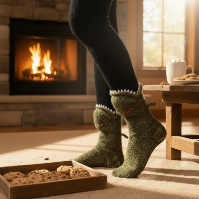 Cute 3D Knit Animal Socks — Unisex T-Rex Dinosaur, Handmade