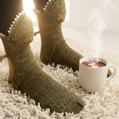 Cute 3D Knit Animal Socks — Unisex T-Rex Dinosaur, Handmade