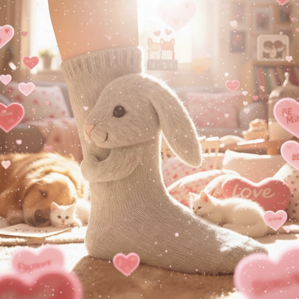 Cute 3D Knit Animal Socks — Unisex Bunny, Handmade