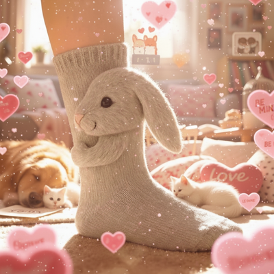 Cute 3D Knit Animal Socks — Unisex Bunny, Handmade