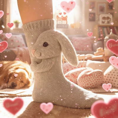 Cute 3D Knit Animal Socks — Unisex Bunny, Handmade