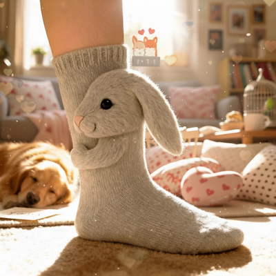 Cute 3D Knit Animal Socks — Unisex Bunny, Handmade