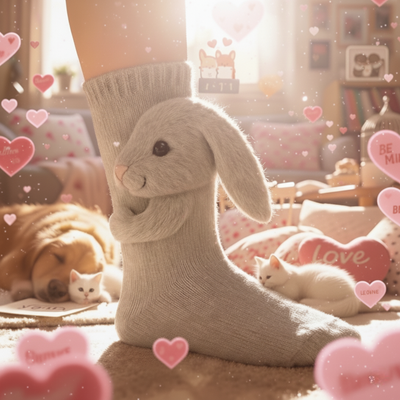 Cute 3D Knit Animal Socks — Unisex Bunny, Handmade