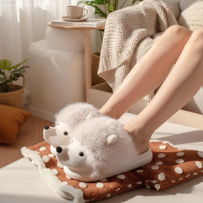 Cute Hedgehog Slippers | Cozy Winter Plush House Shoes | Soft Furry Indoor Footies (Unisex Handmade)