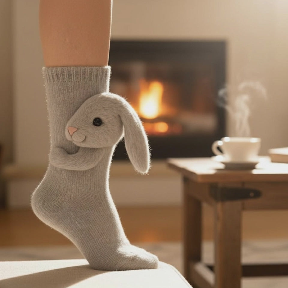 Cute 3D Knit Animal Socks — Unisex Bunny, Handmade