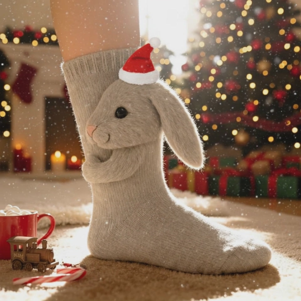 Cute 3D Knit Animal Socks — Unisex Bunny, Handmade