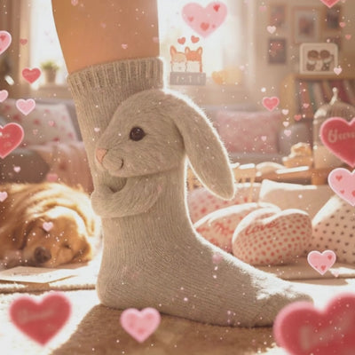Cute 3D Knit Animal Socks — Unisex Bunny, Handmade