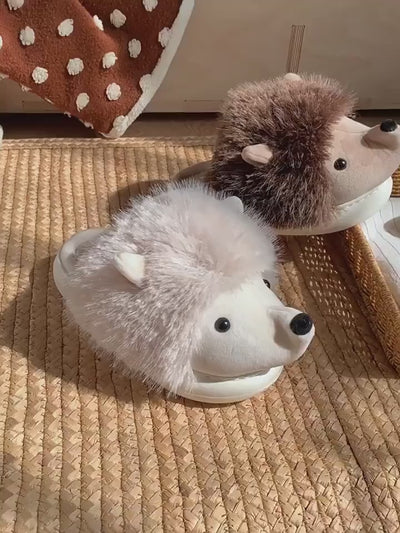 Cute Hedgehog Slippers | Cozy Winter Plush House Shoes | Soft Furry Indoor Footies (Unisex Handmade)
