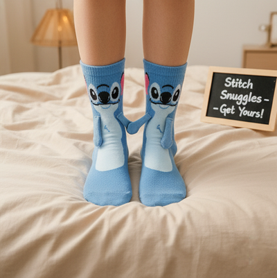 Cute Stitch plush magnet socks in blue — cozy 3D cartoon design for kids and adults